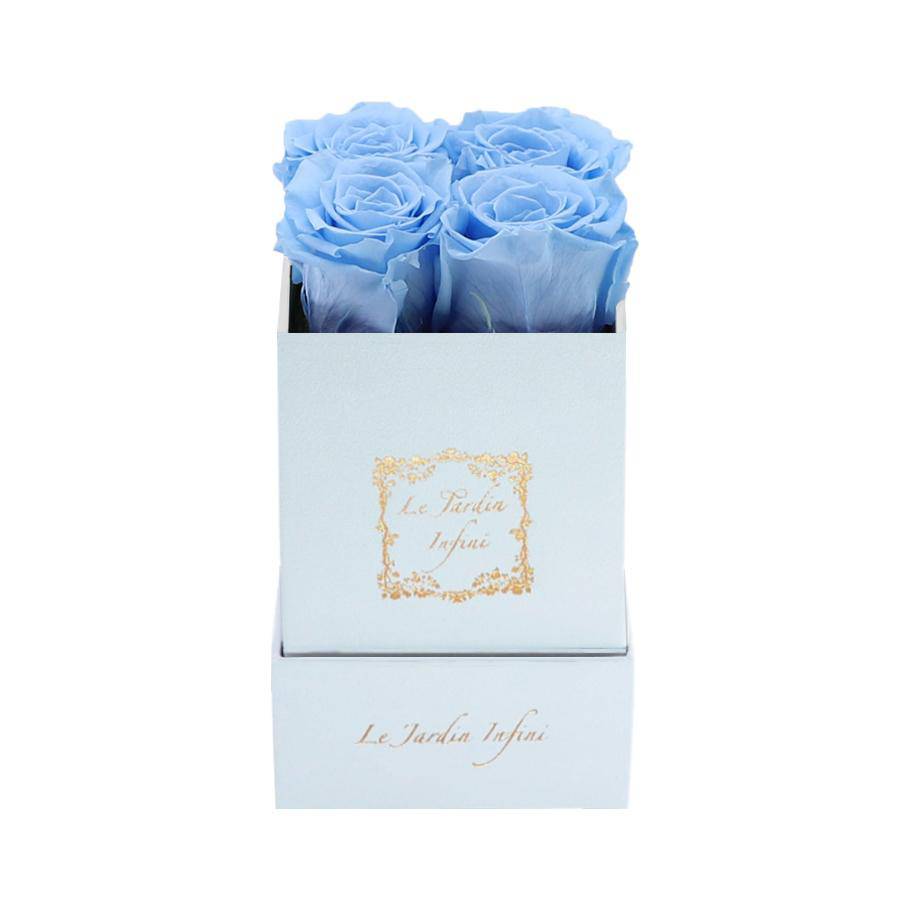 Baby Blue Preserved Roses - Luxury Small Square White Suede Box - Le Jardin Infini Roses in a Box