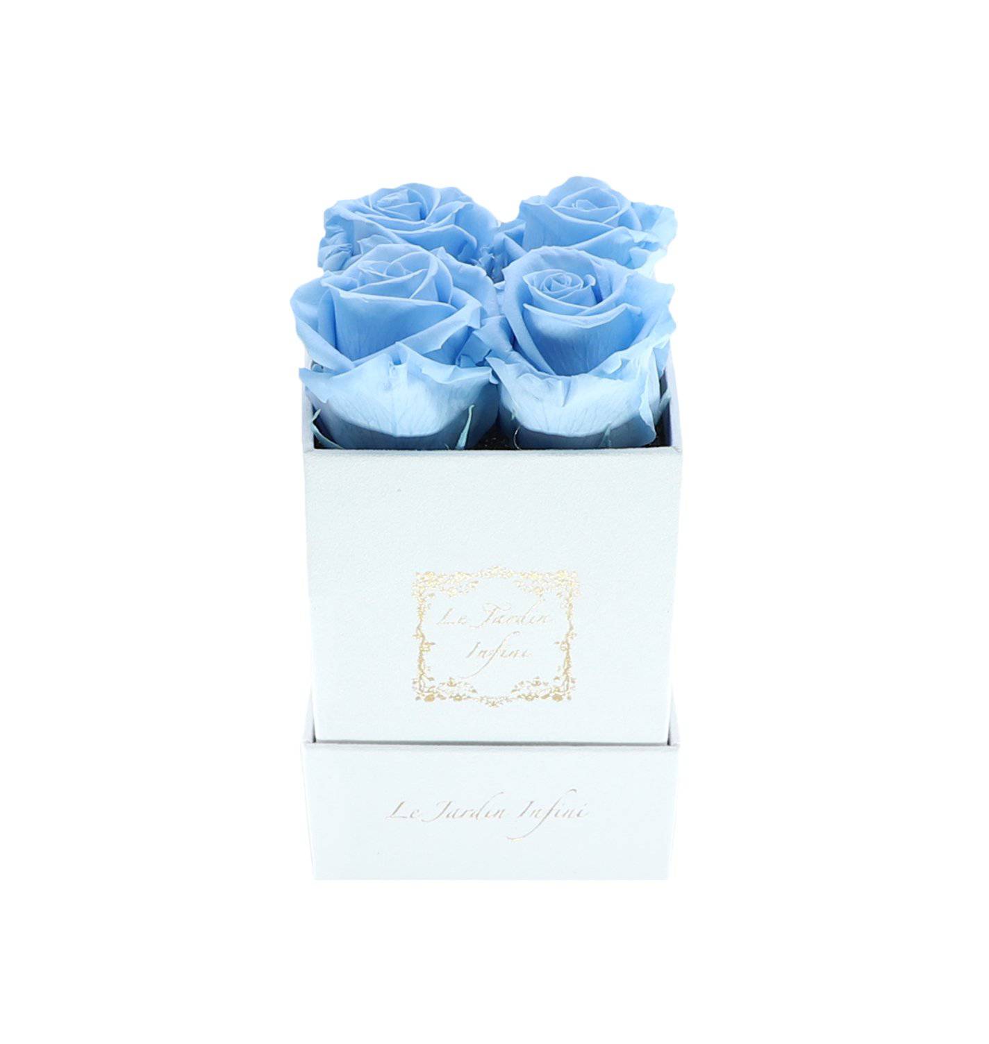 Baby Blue Roses in a box - Small Square White Box - Le Jardin Infini Roses in a Box