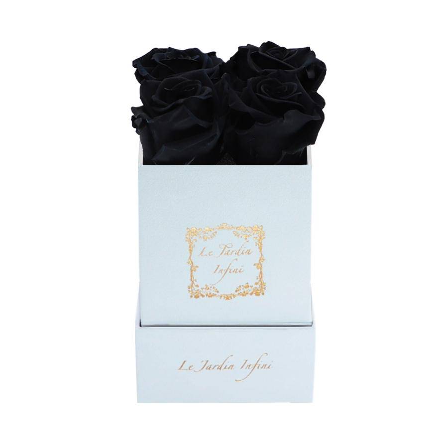 Black Preserved Roses - Luxury Small Square White Suede Box - Le Jardin Infini Roses in a Box