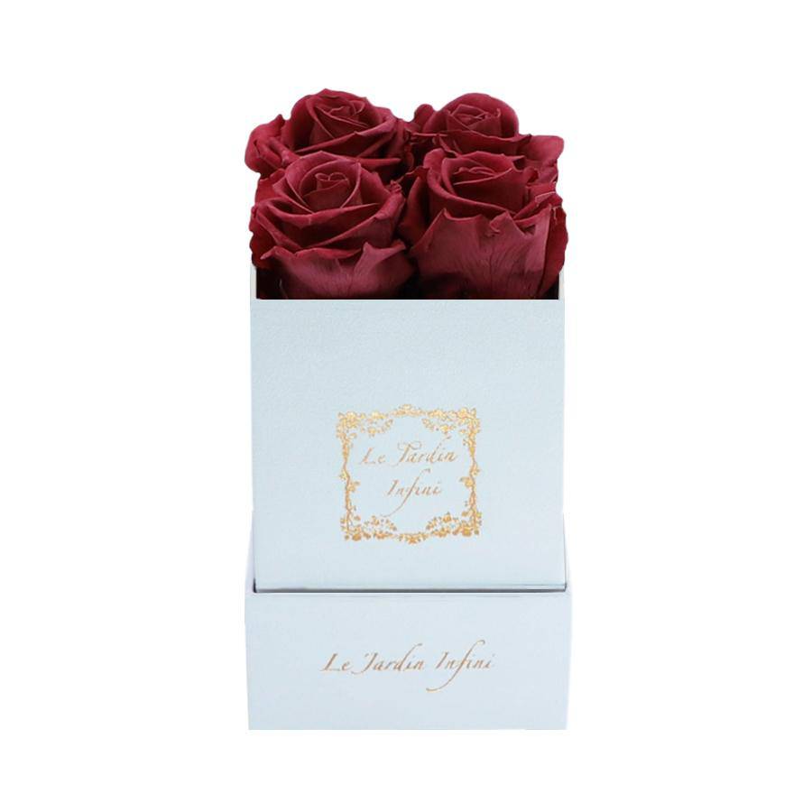 Burgundy Preserved Roses - Luxury Small Square White Suede Box