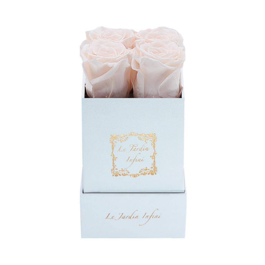 Champagne Preserved Roses - Luxury Small Square White Suede Box - Le Jardin Infini Roses in a Box