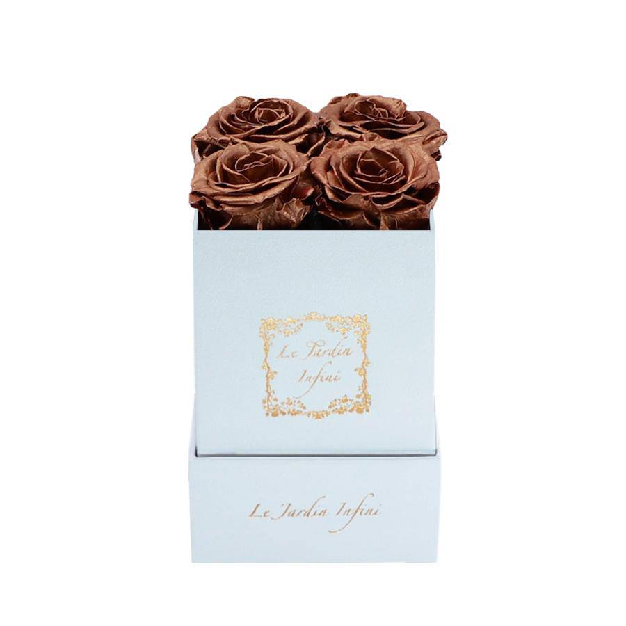 Copper Preserved Roses - Luxury Small Square White Suede Box - Le Jardin Infini Roses in a Box