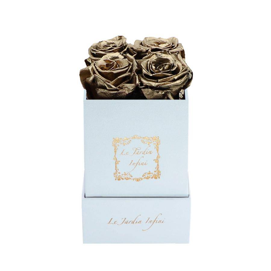 Dark Gold Preserved Roses - Luxury Small Square White Suede Box - Le Jardin Infini Roses in a Box