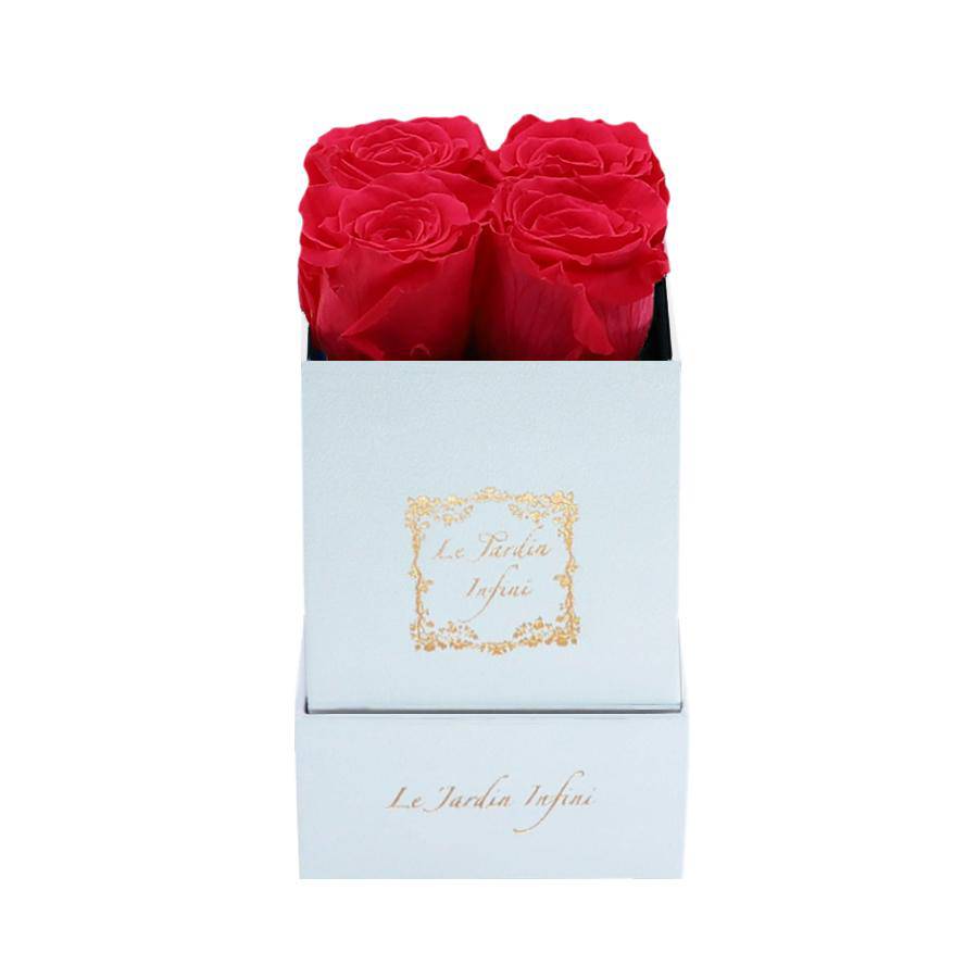 Dark Pink Preserved Roses - Luxury Small Square White Suede Box - Le Jardin Infini Roses in a Box