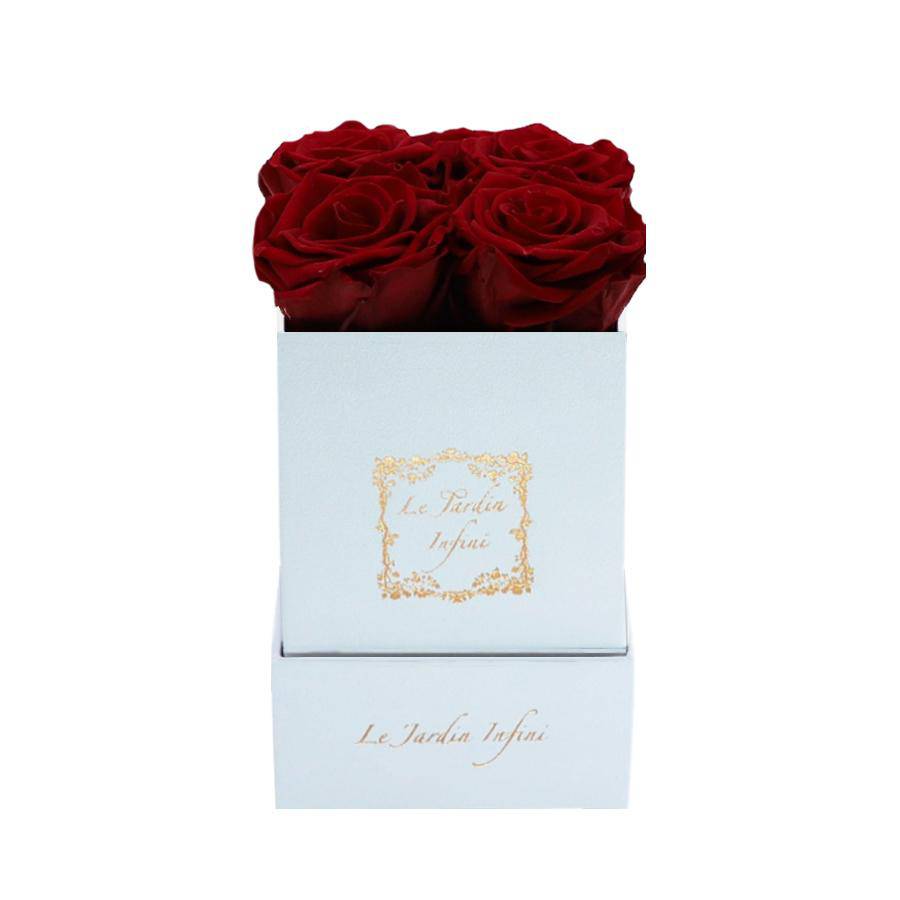 Dark Red Preserved Roses - Luxury Small Square White Suede Box - Le Jardin Infini Roses in a Box