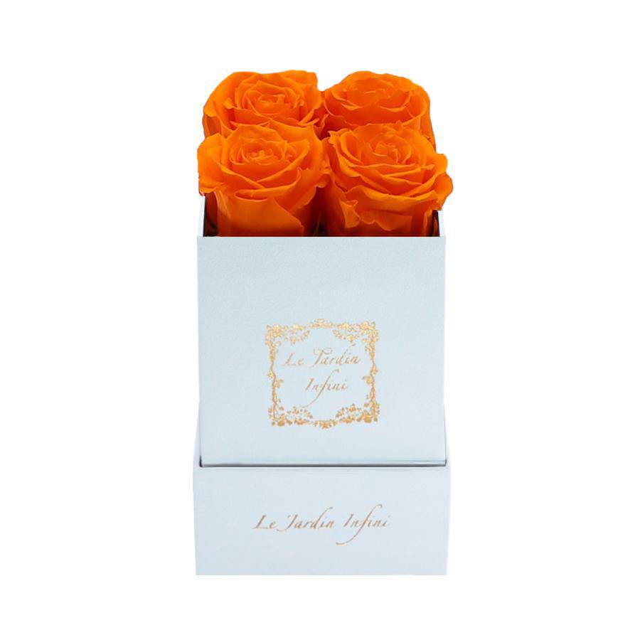 Orange Preserved Roses - Luxury Small Square White Suede Box - Le Jardin Infini Roses in a Box