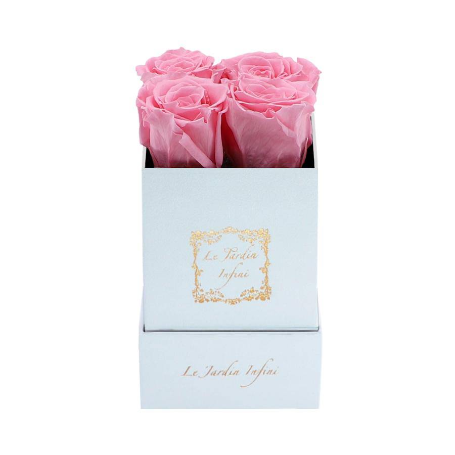 Pink Preserved Roses - Luxury Small Square White Suede Box