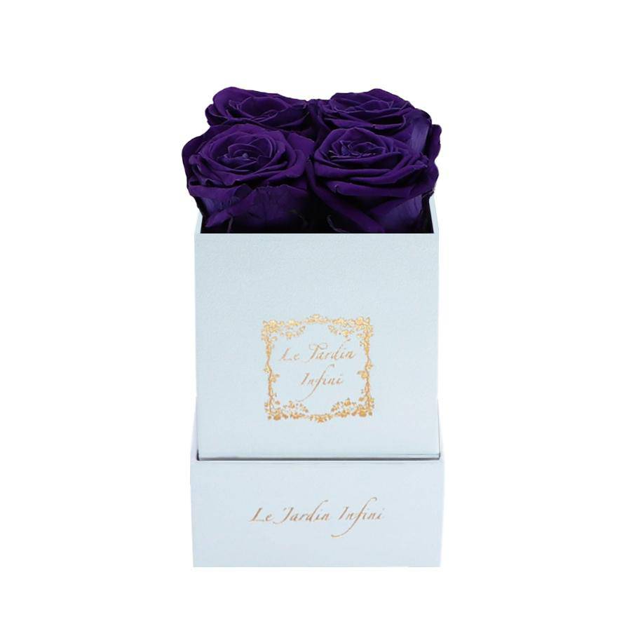 Purple Preserved Roses - Luxury Small Square White Suede Box - Le Jardin Infini Roses in a Box