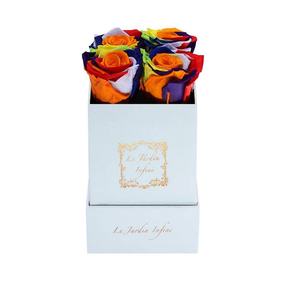 Rainbow Preserved Roses - Luxury Small Square White Suede Box