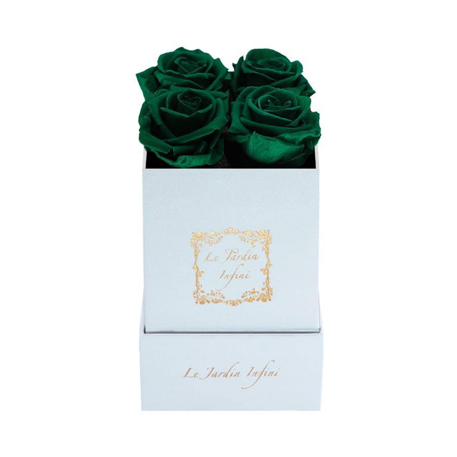 St. Patrick Green Preserved Roses - Luxury Small Square White Suede Box