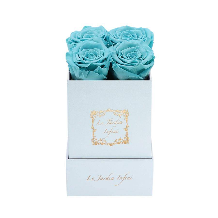 Turquoise Preserved Roses - Luxury Small Square White Suede Box - Le Jardin Infini Roses in a Box