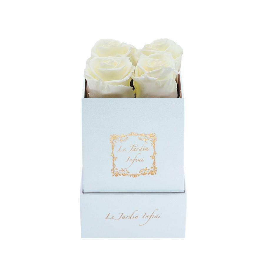 Vanilla Preserved Roses - Luxury Small Square White Suede Box - Le Jardin Infini Roses in a Box