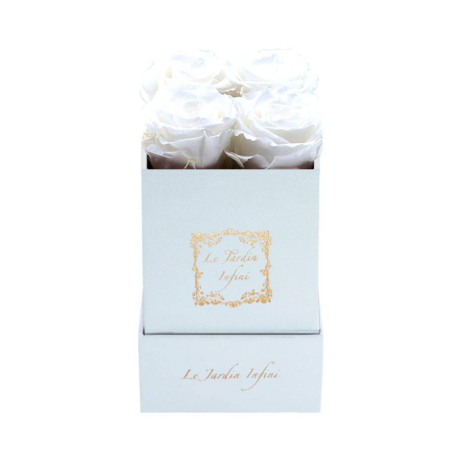 White Preserved Roses - Luxury Small Square White Suede Box - Le Jardin Infini Roses in a Box