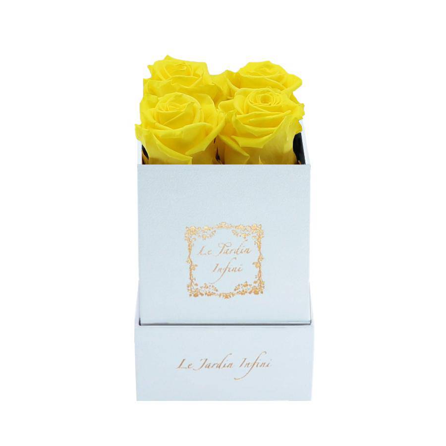 Yellow Preserved Roses - Luxury Small Square White Suede Box - Le Jardin Infini Roses in a Box