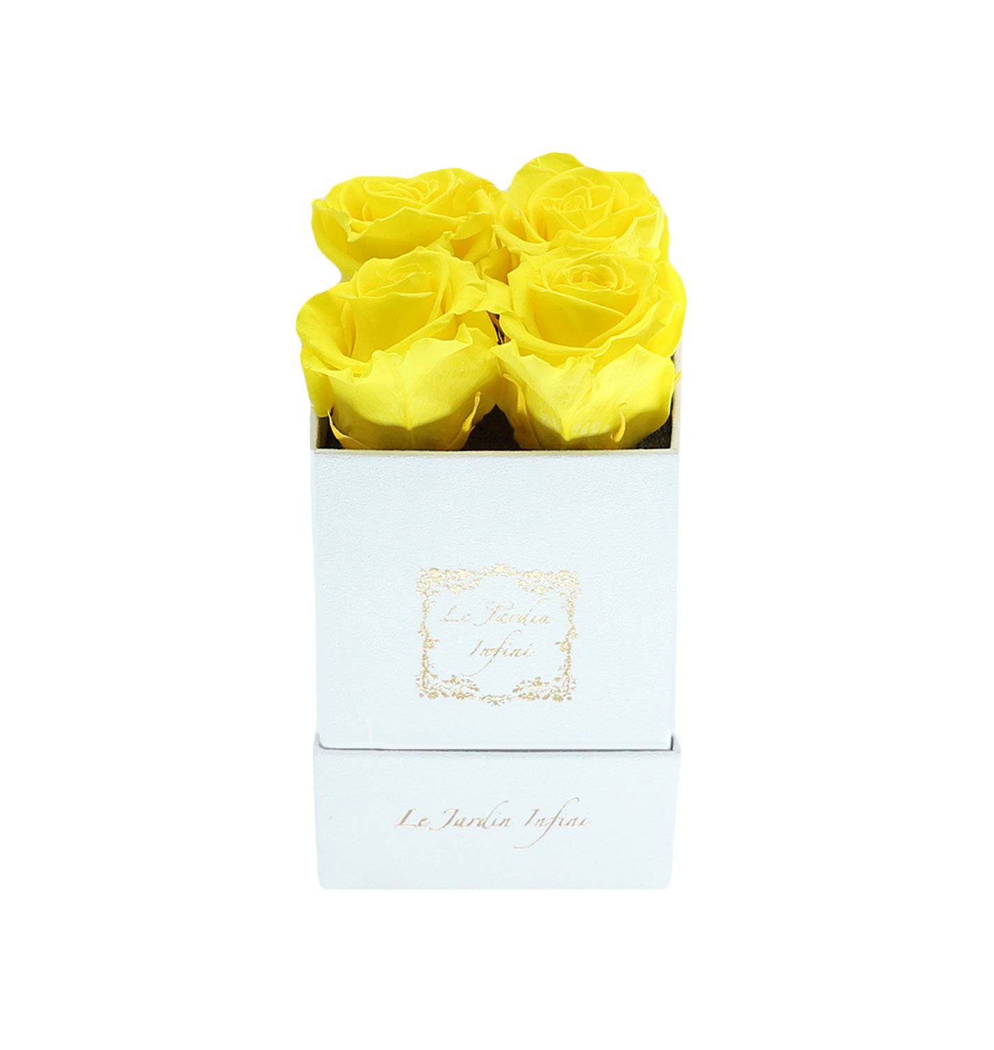 Yellow Roses in a box - Small Square White Box - Le Jardin Infini Roses in a Box